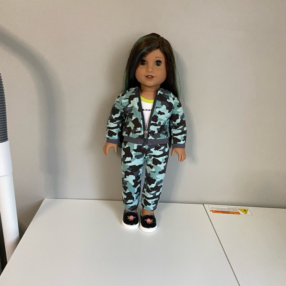 American Girl doll in camouflage outfit